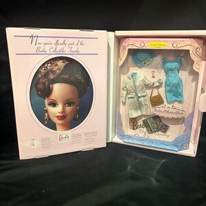Barbie Collectible Doll with Elegant Blue and White Outfit